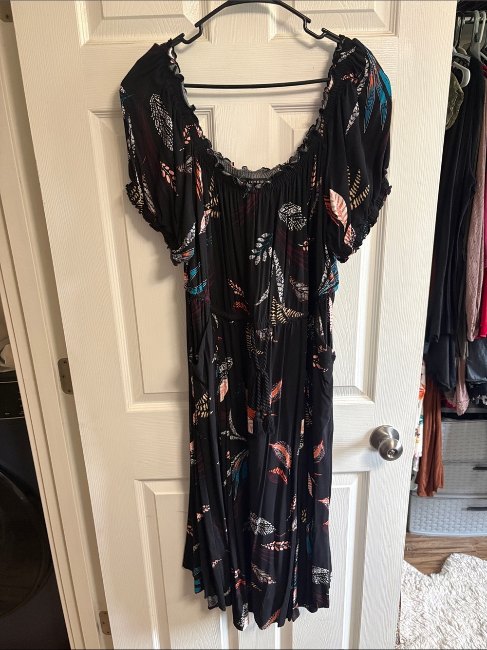 torrid Black Midi Dress with Multicolor Feather Print
